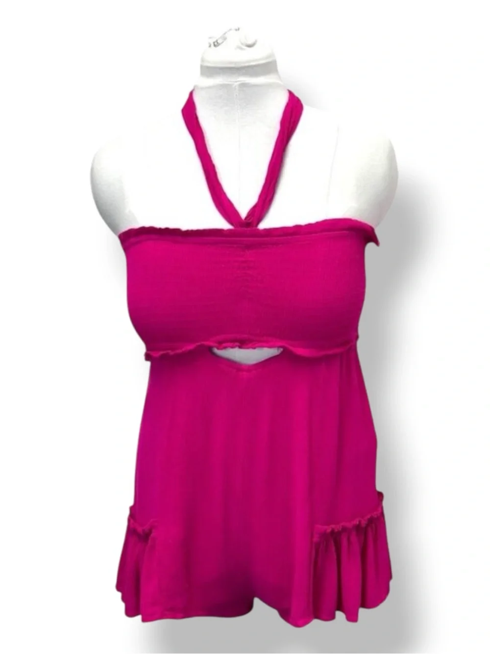 Venus Womens Hot Pink Sleeveless Smocked Halter Fun & Flirty Summer Short Romper